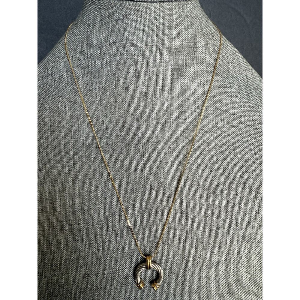 Twisted Half Hoop Two Tone Pendant Silver Gold Chain Necklace 24” Capsule Career